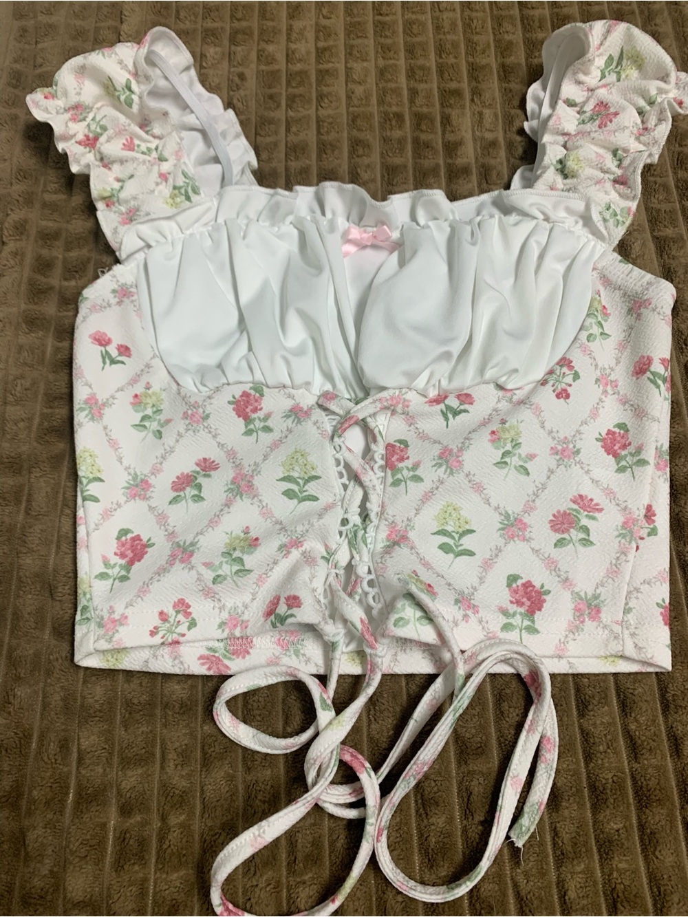 Floral Lace-Up croquette top crop y2k